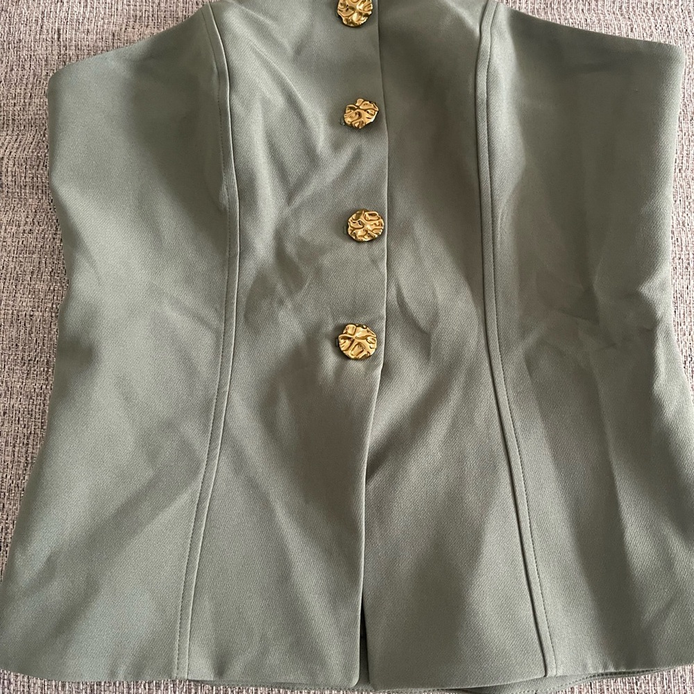 Express Olive Blazer with Gold Buttons
